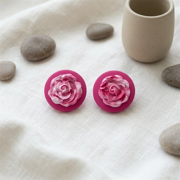 Candy Pearl Rose Pebble Earrings