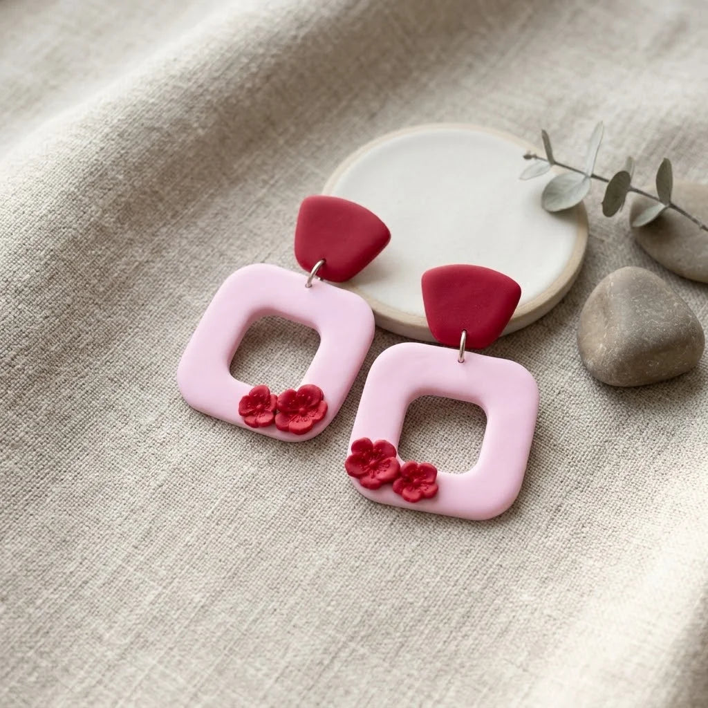 Rosy Flame Frame Sakura Earrings