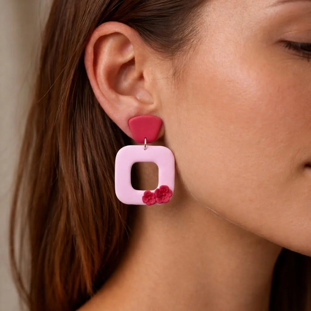 Rosy Flame Frame Sakura Earrings
