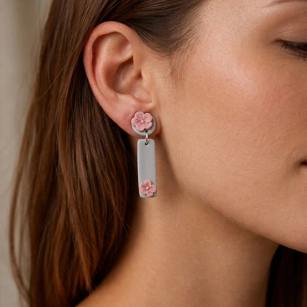 Mist Pillar Drop Sakura Earrings