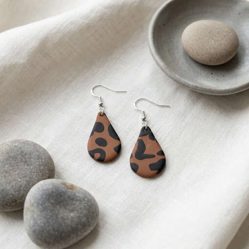 Leopard Raindrop Hook Earrings