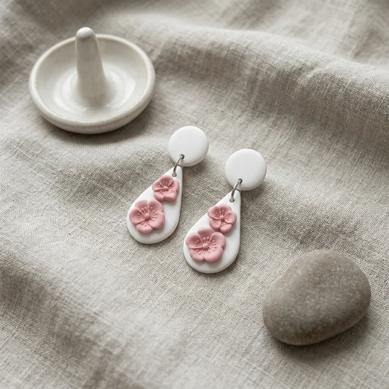 Pearl Raindrop Sakura Earrings